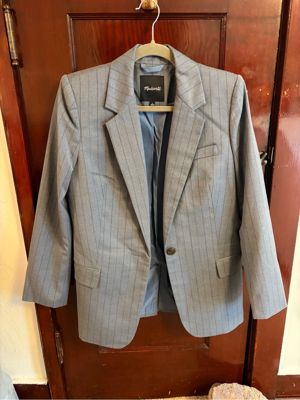 Madewell Light Blue Gray Pinstripe Blazer